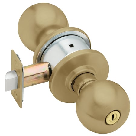 Grade 2 Privacy Cylindrical Lock, Orbit Knob, Non-Keyed, Antique Brass Finish, Non-handed